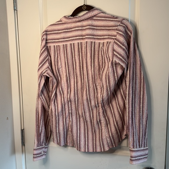 North Face Women's Large Button Roll Long Sleeve Stripe Camp Shirt Pink - Picture 7 of 10